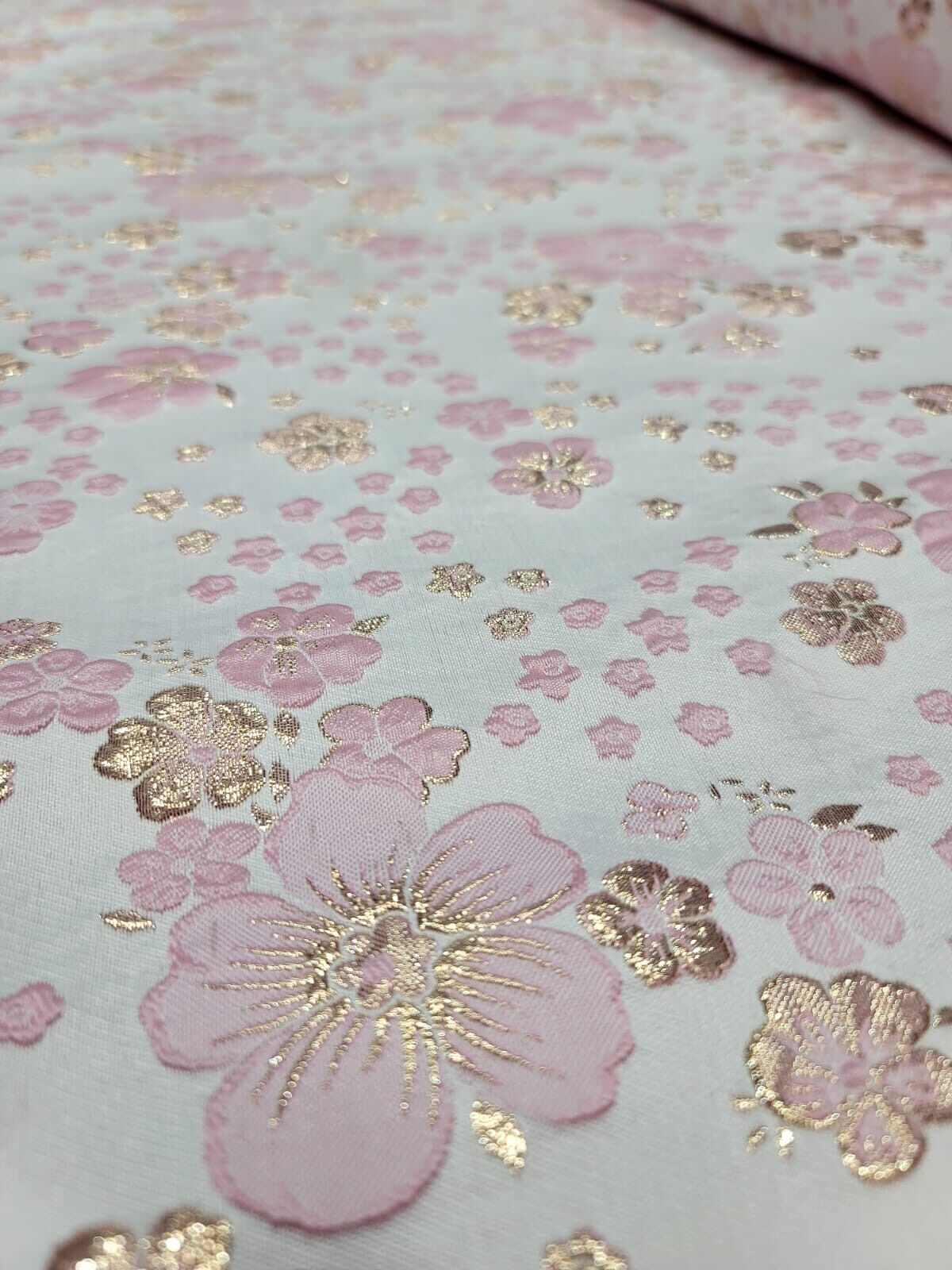 Brocade Jacquard Pink Gold Floral