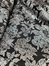Brocade Jacquard Silver Floral on Black