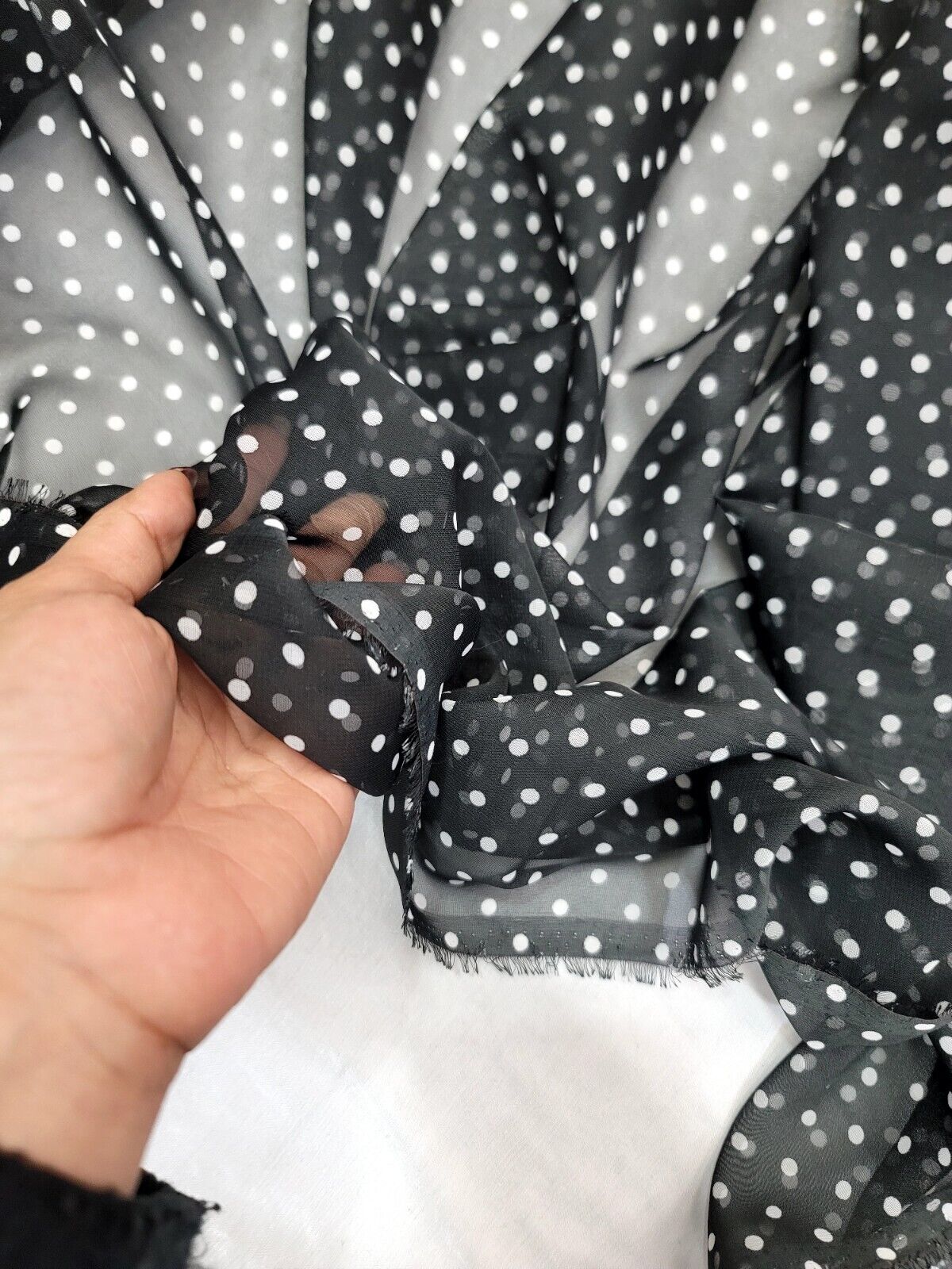 Sheer Chiffon White Polka-Dot Fabric