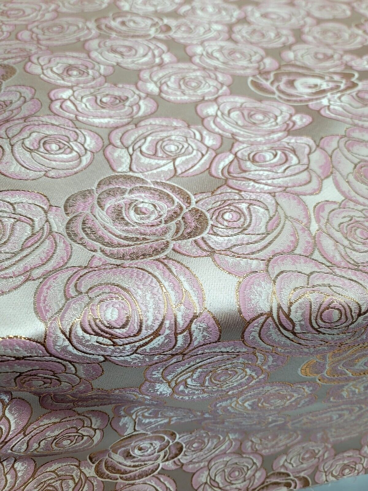 Brocade Jacquard Pink Rose Floral Beige