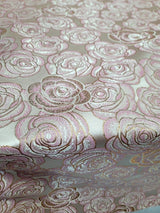 Brocade Jacquard Pink Rose Floral Beige
