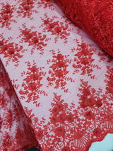 3D Flower Lace Embroidery Lace Fabric Red