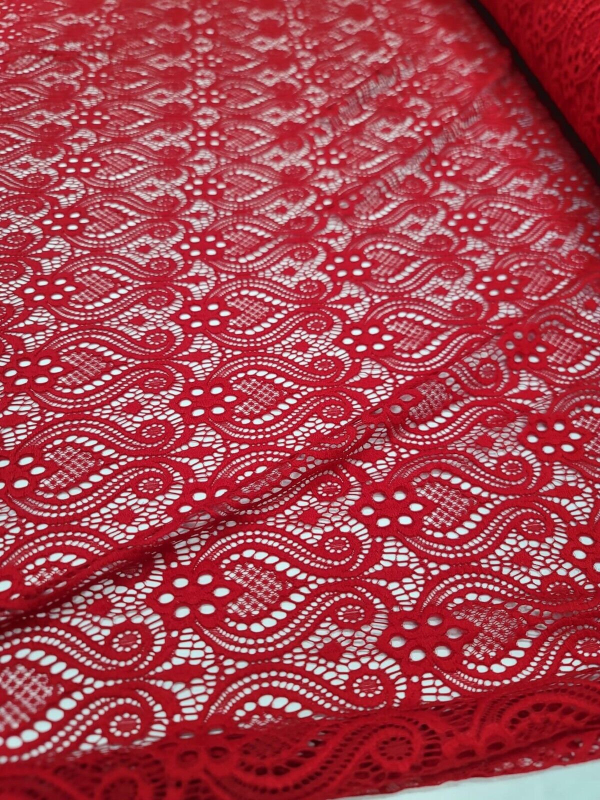 Red Mesh Lace Fabric