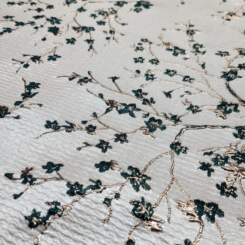 Floral Brocade Jacquard Fabric Hunter Green