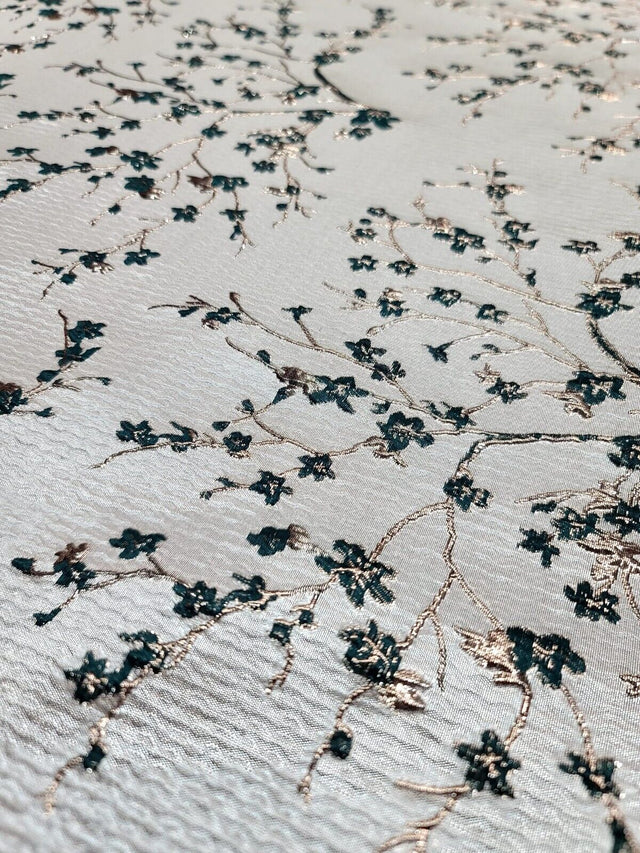 Floral Brocade Jacquard Fabric Hunter Green