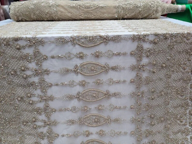 Beaded Lace Embroidery Floral Champagne