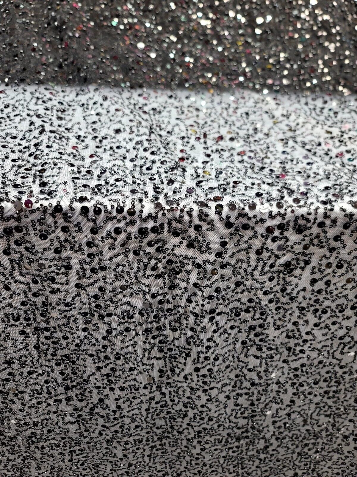 Black Beaded Lace Fabric