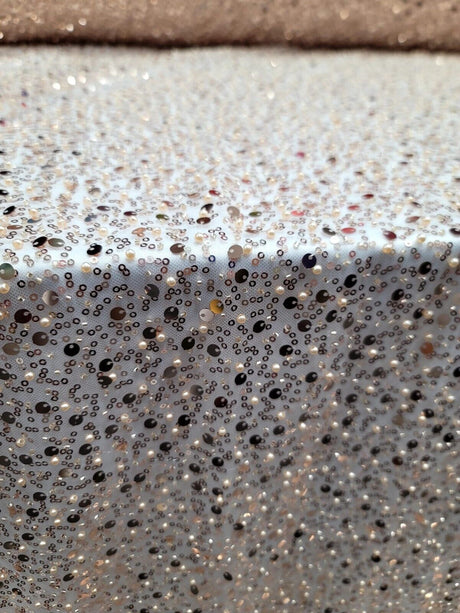 Rose Gold Sequins Beaded Embroidered Stretch Lace Fabric