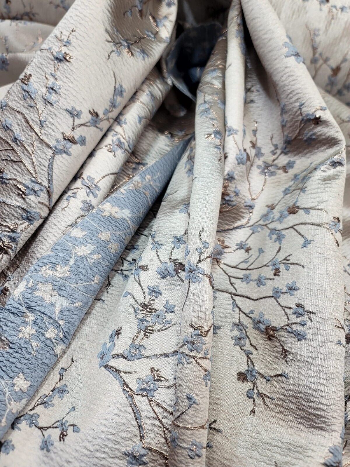 Brocade Jacquard Floral Fabric Baby Blue Gold