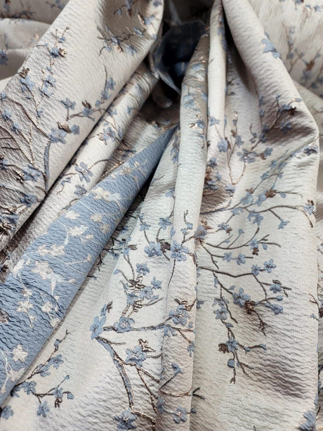 Brocade Jacquard Floral Fabric Baby Blue Gold