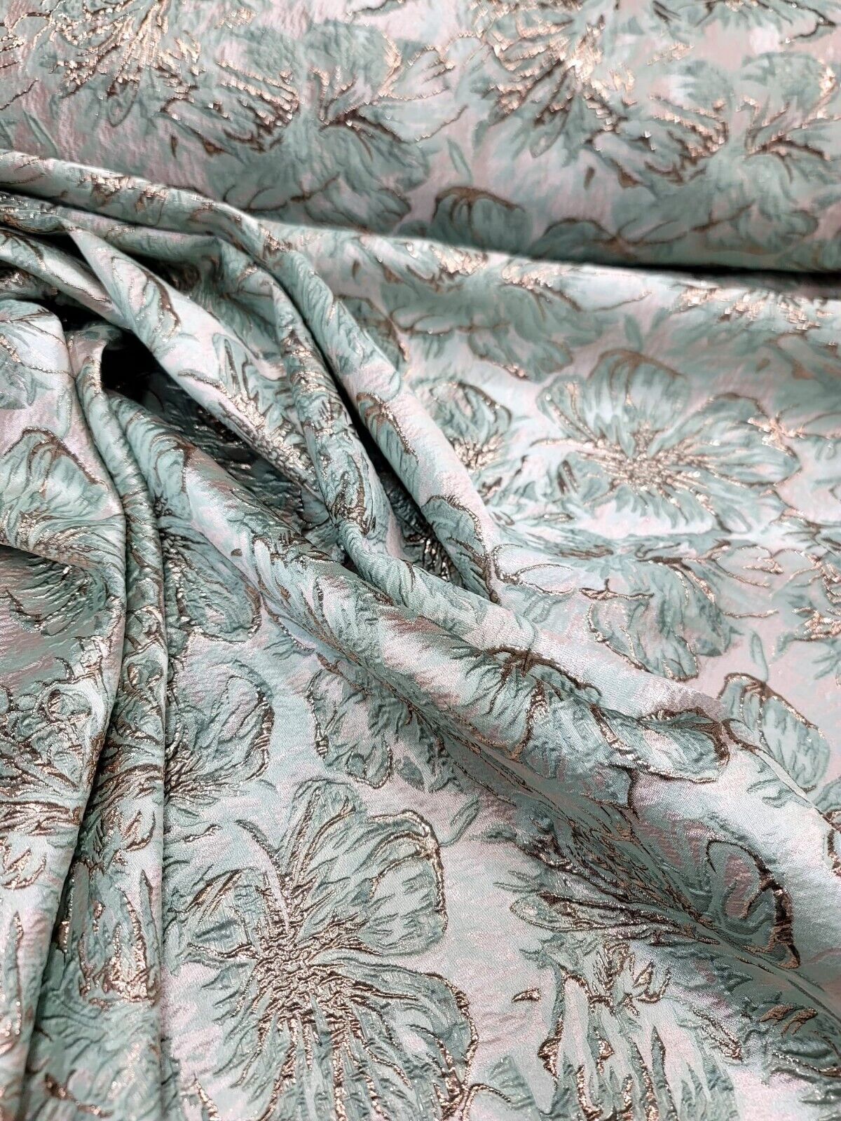 Brocade Jacquard Floral Brocade Mint Green Rose Gold