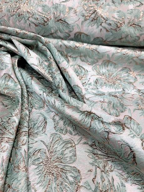 Brocade Jacquard Floral Brocade Mint Green Rose Gold