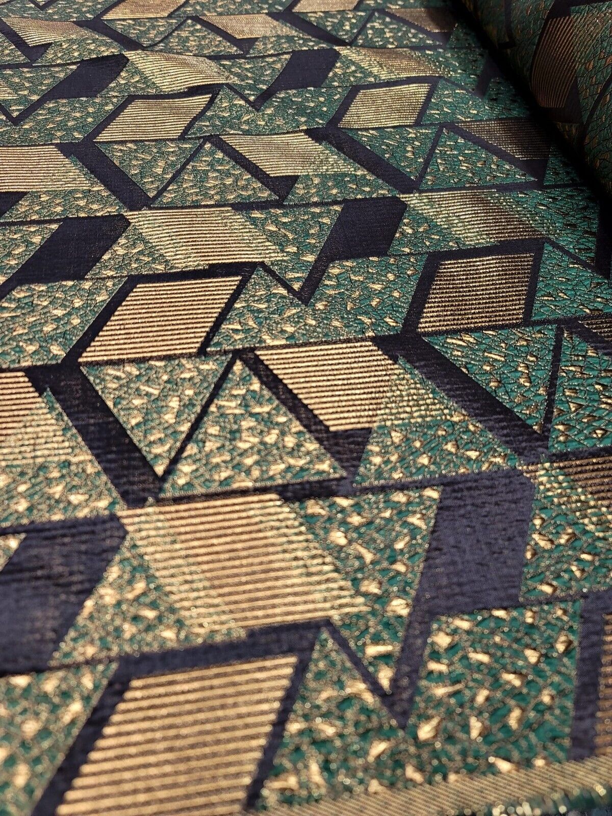 Brocade Jacquard Metallic Geometric Green Gold