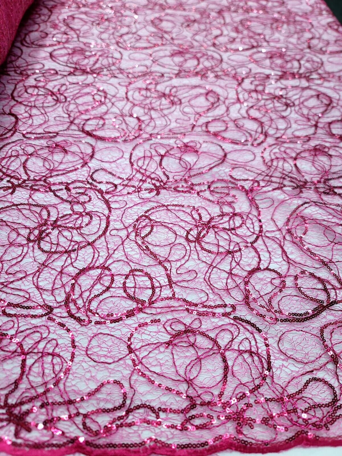Sequin Mesh Fabric Spider Webs Fuchsia