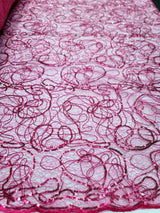 Sequin Mesh Fabric Spider Webs Fuchsia