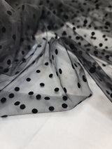 Black Tulle Mesh Fabric with Velvet Polka Dots