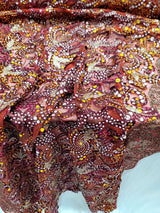 Maroon Sequins Embroidery Fish Net Lace