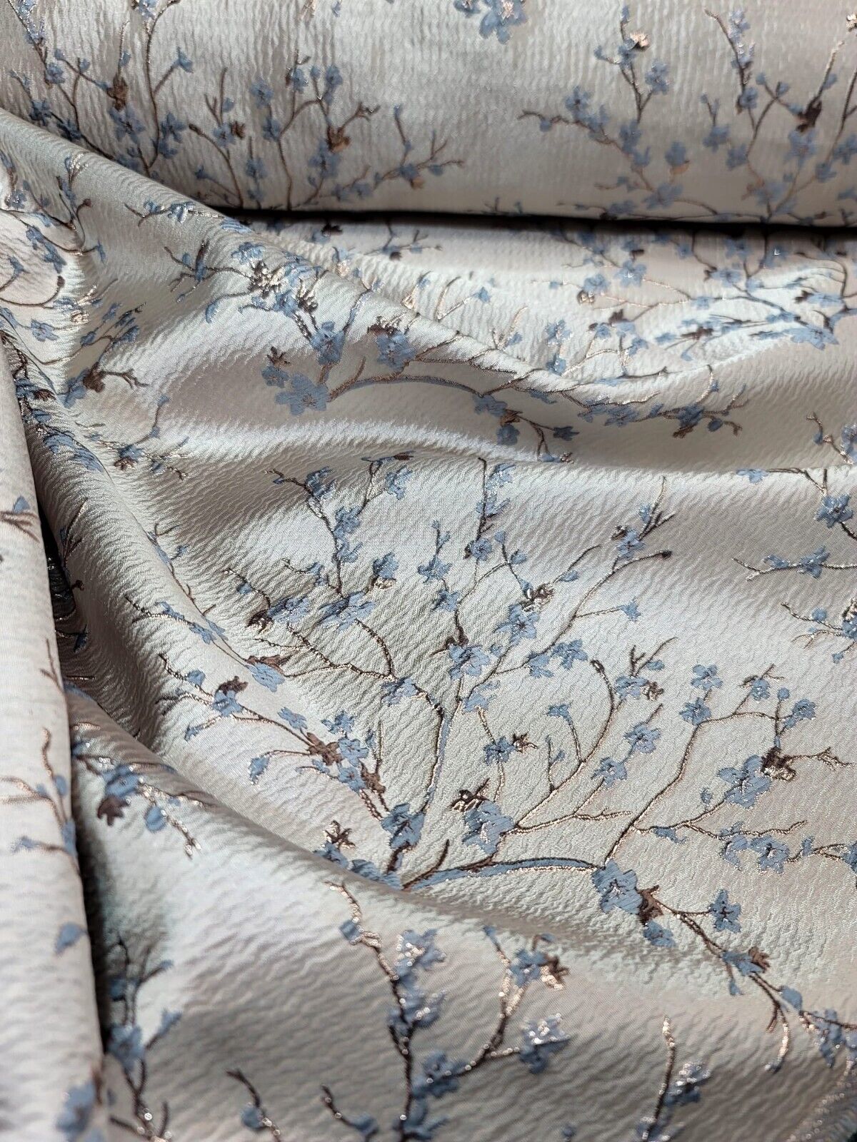 Brocade Jacquard Floral Fabric Baby Blue Gold