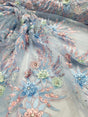 3D Floral Lace with Rhinestones in Sage Pink and Sky Blue