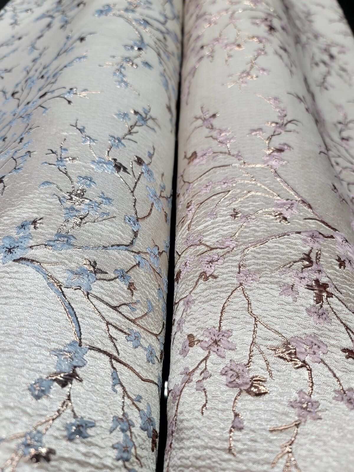 Brocade Jacquard Floral Fabric Baby Blue Gold