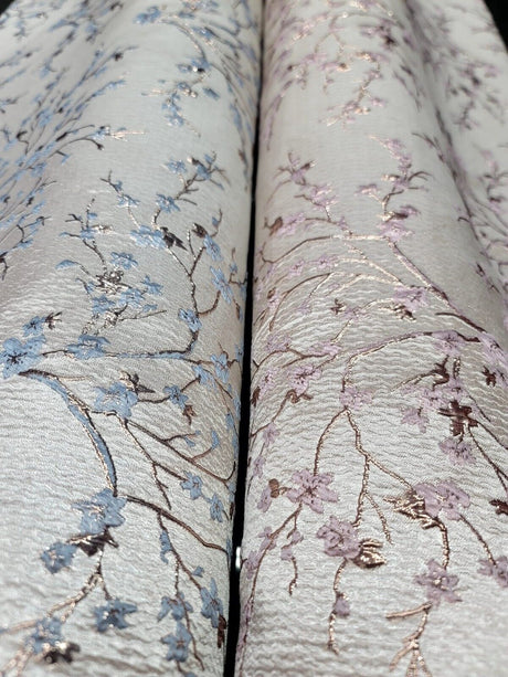 Brocade Jacquard Floral Fabric Baby Blue Gold