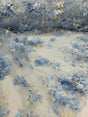 3D Floral Lace on Mesh Sky Blue and Light Yellow