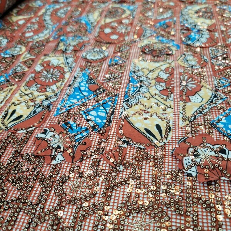 Copper Embroidery Lace with Sequins