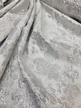 White Silver Floral Brocade Fabric