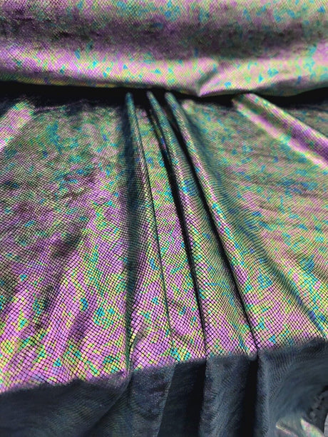 Stretch Velvet Foil Fabric Iridescent Black Green Purple