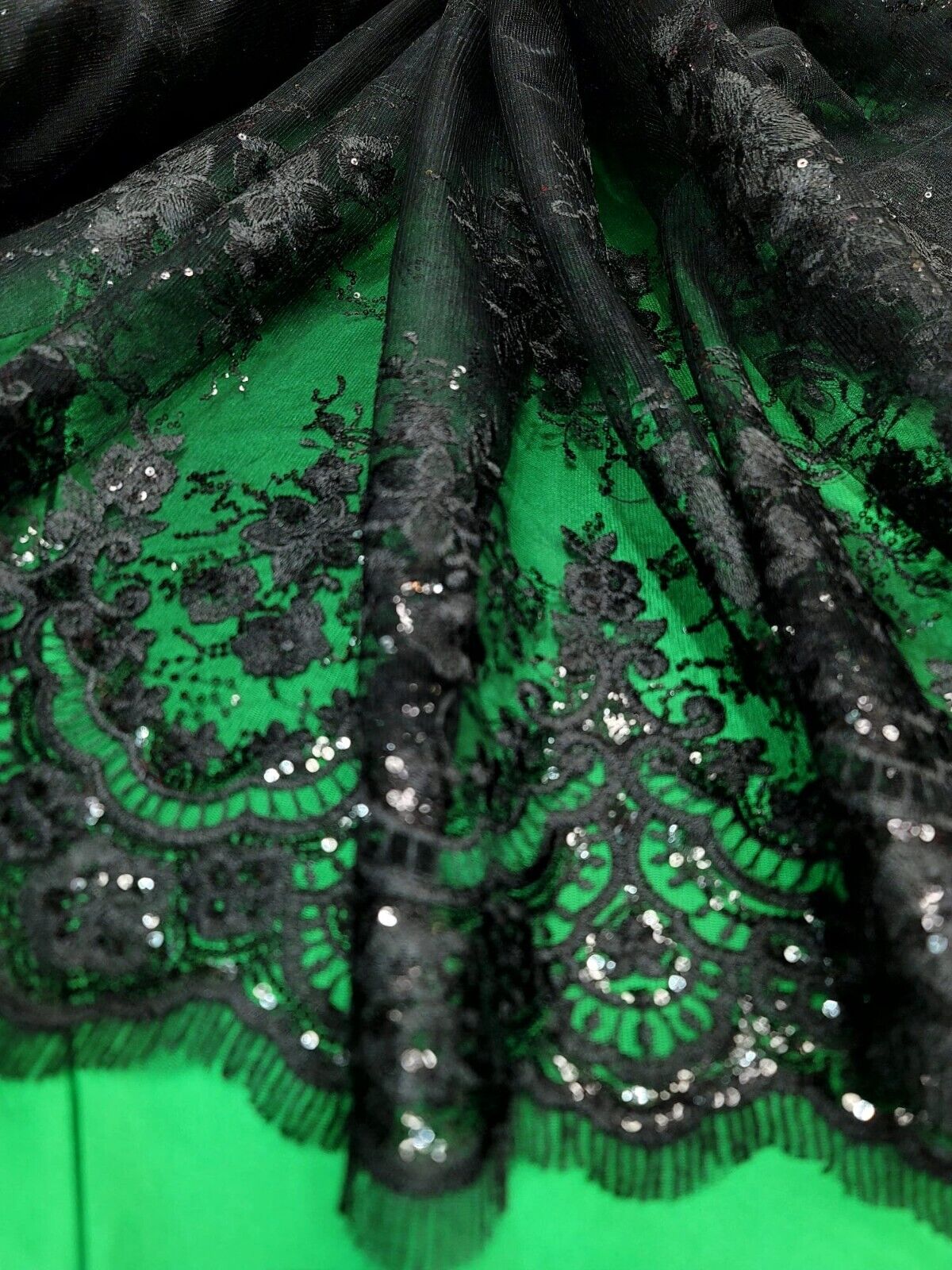 Black Embroidered Sequin Lace Fabric
