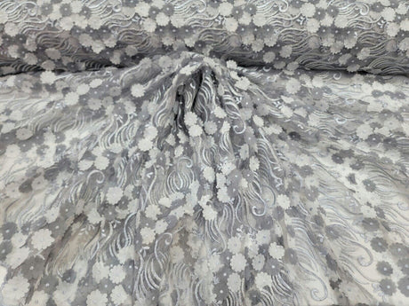 3D Floral Lace Gray Embroidery Sequin Fabric