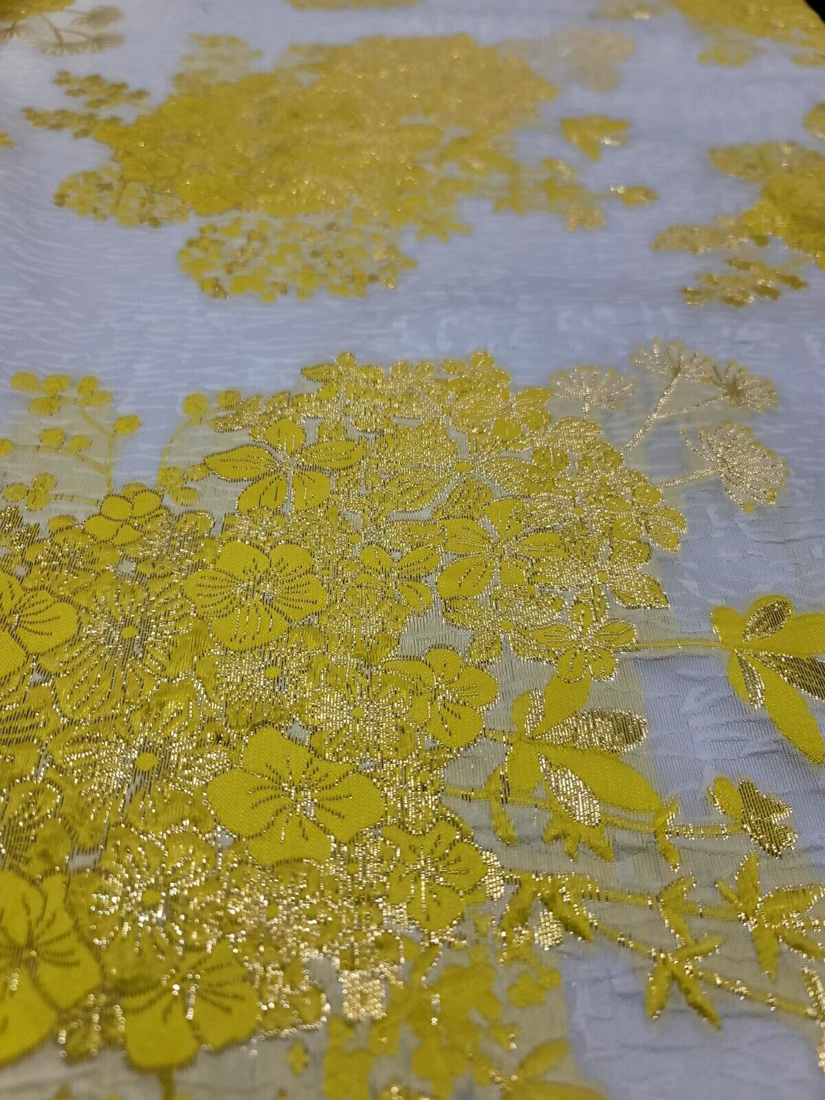 Floral Brocade Fabric on White Organza