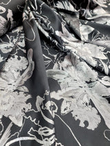 Silver Floral Black Brocade Fabric