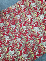 Red Gold Floral Damask Brocade Fabric