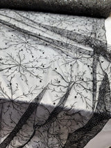 Embroidered Bridal Lace Fabric Black Silver