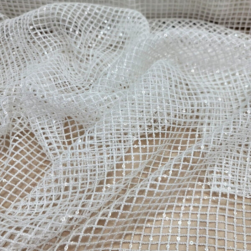 Sequin Fishnet Fabric Off White