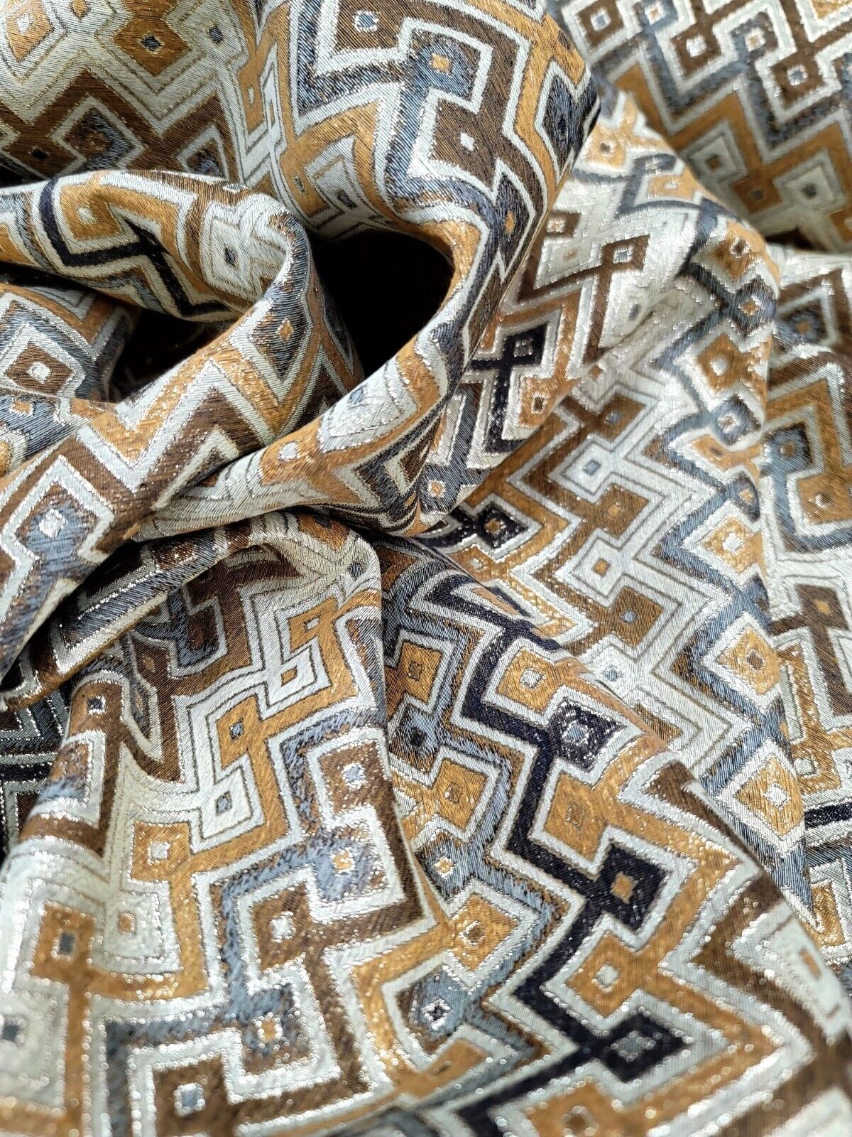 Brocade Jacquard Gold Metallic Geometric Fabric