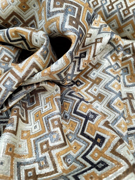 Brocade Jacquard Gold Metallic Geometric Fabric
