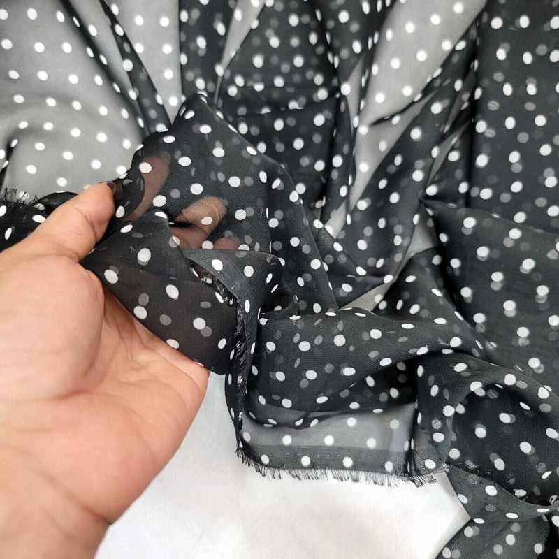Sheer Chiffon White Polka-Dot Fabric