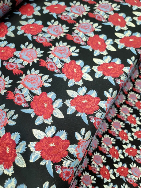 Brocade Jacquard Floral Black Fabric