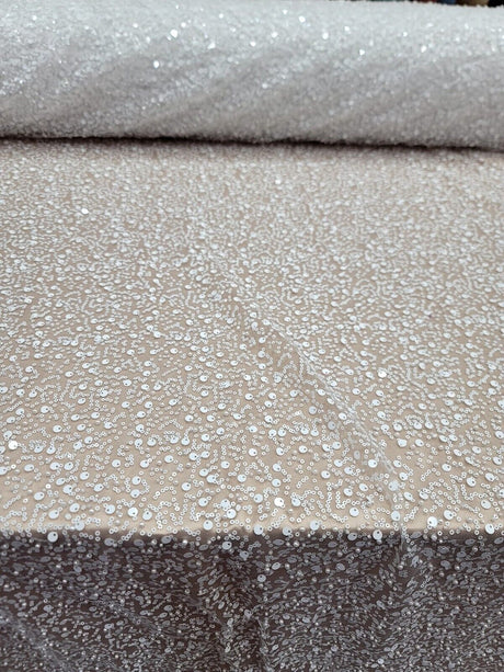 White Beaded Lace Fabric