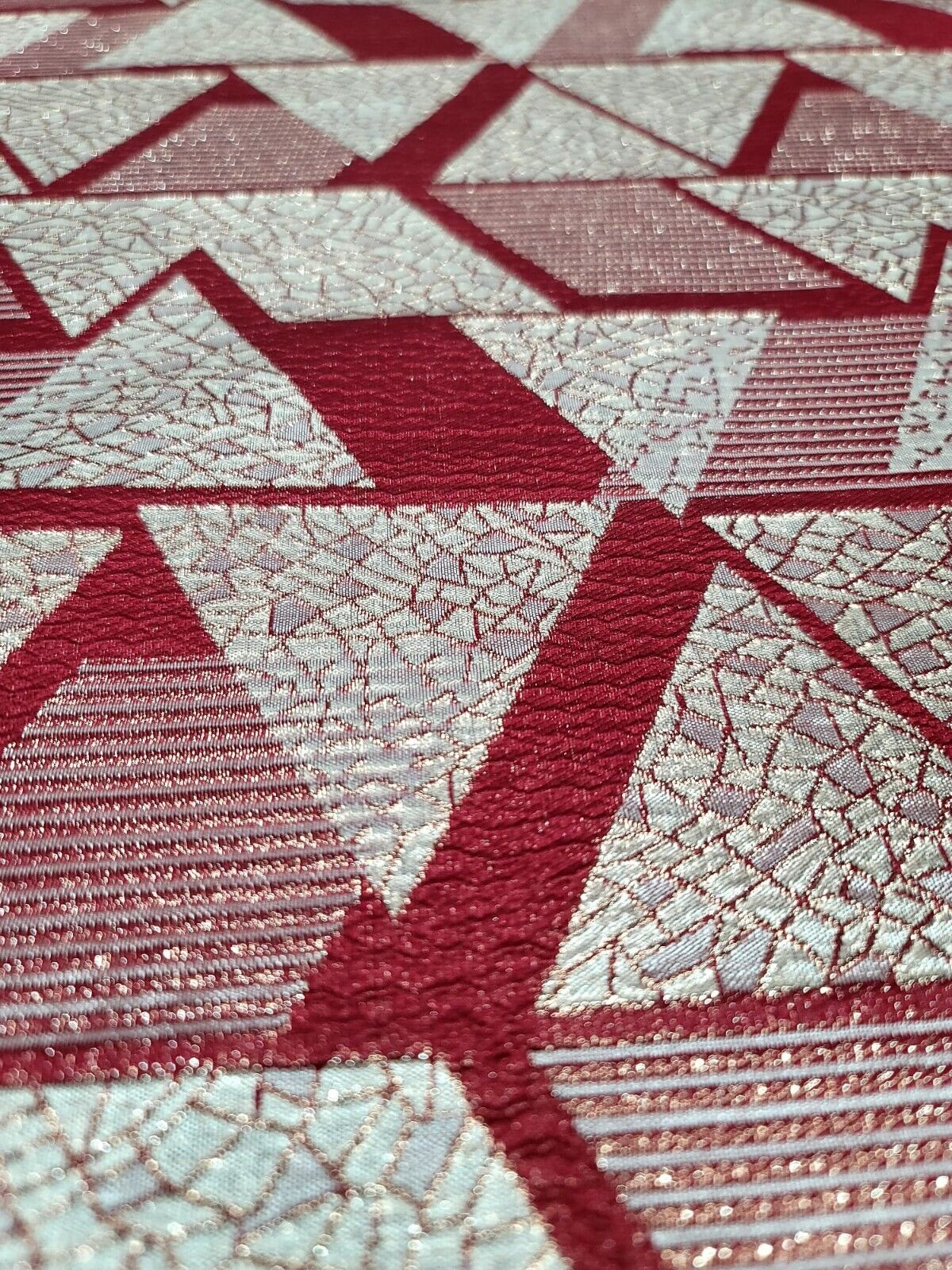 Brocade Jacquard Red Gold Metallic Geometric