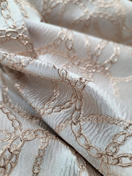 Brocade Jacquard Fabric Gold Metallic Chain Geometric Pattern