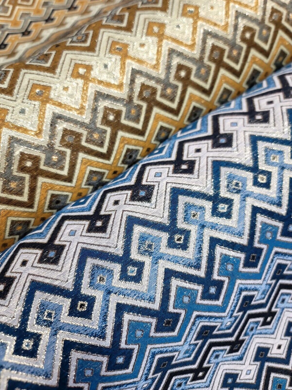 Brocade Jacquard Teal Metallic Geometric Fabric