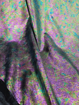 Stretch Velvet Foil Fabric Iridescent Black Green Purple