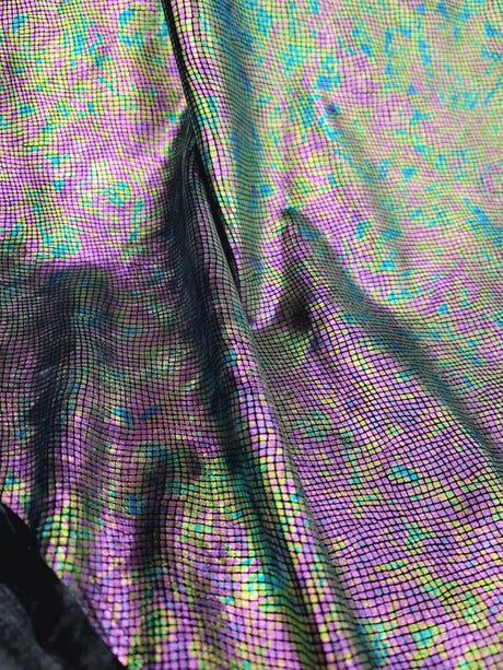 Stretch Velvet Foil Fabric Iridescent Black Green Purple