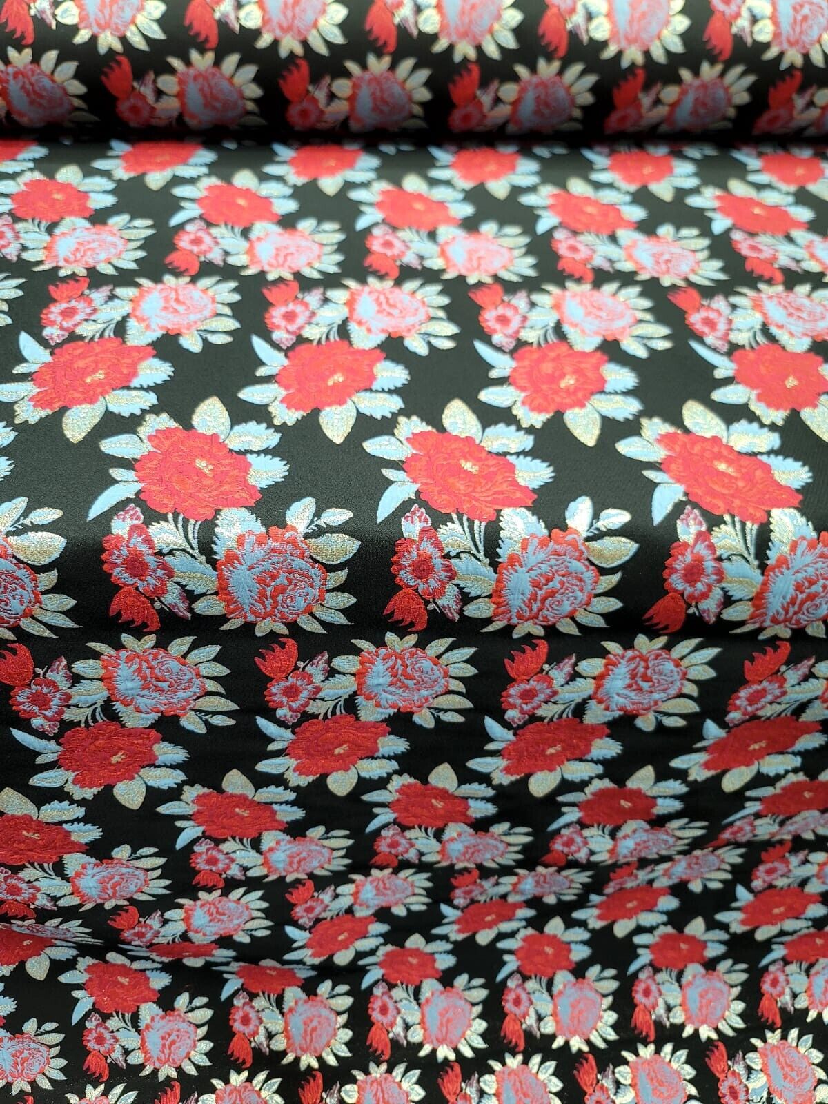 Brocade Jacquard Floral Black Fabric