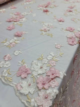 3D Floral Lace on Mesh Pink and Blush