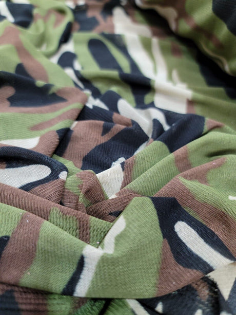 Camouflage Print 4-Way Stretch Mesh Fabric