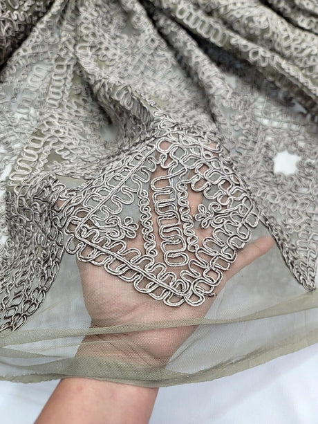Embroidered Ribbon Lace Fabric Dark Olive Green